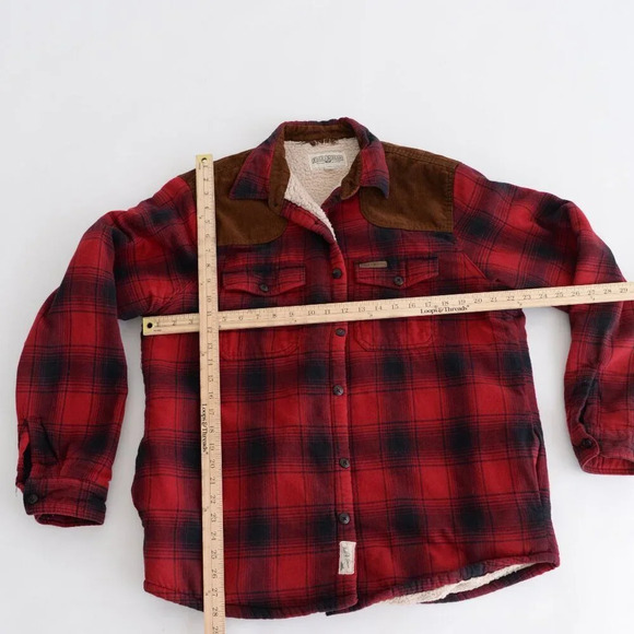 Field And Stream Navy & Red Teddy Bear Lined Corduroy Patches Button Up Shacket - Picture 3 of 11